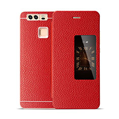 Leather Case Flip Cover for Huawei P9 Plus Red