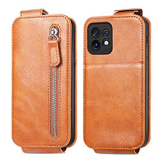 Leather Case Flip Cover Vertical for Motorola Moto X40 5G Brown