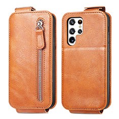 Leather Case Flip Cover Vertical for Samsung Galaxy S24 Ultra 5G Brown