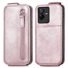 Leather Case Flip Cover Vertical for Vivo iQOO Z6x Rose Gold