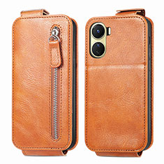 Leather Case Flip Cover Vertical for Vivo Y02S Brown