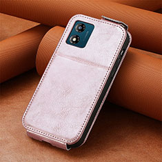 Leather Case Flip Cover Vertical S01D for Motorola Moto E13 Rose Gold