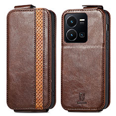 Leather Case Flip Cover Vertical S01D for Vivo Y35 4G Brown