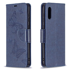 Leather Case Stands Butterfly Flip Cover Holder B01F for Samsung Galaxy A02 Blue