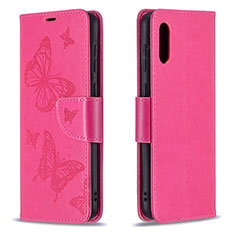Leather Case Stands Butterfly Flip Cover Holder B01F for Samsung Galaxy A02 Hot Pink