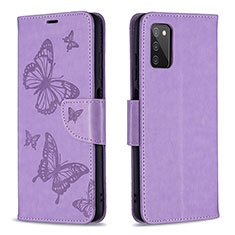 Leather Case Stands Butterfly Flip Cover Holder B01F for Samsung Galaxy A03s Clove Purple