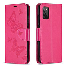 Leather Case Stands Butterfly Flip Cover Holder B01F for Samsung Galaxy A03s Hot Pink