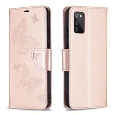 Leather Case Stands Butterfly Flip Cover Holder B01F for Samsung Galaxy A03s Rose Gold