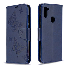 Leather Case Stands Butterfly Flip Cover Holder B01F for Samsung Galaxy A11 Blue