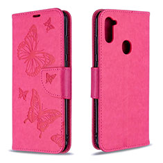 Leather Case Stands Butterfly Flip Cover Holder B01F for Samsung Galaxy A11 Hot Pink