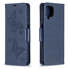 Leather Case Stands Butterfly Flip Cover Holder B01F for Samsung Galaxy A12 Blue