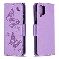 Leather Case Stands Butterfly Flip Cover Holder B01F for Samsung Galaxy A12 Clove Purple