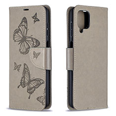 Leather Case Stands Butterfly Flip Cover Holder B01F for Samsung Galaxy A12 Gray