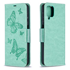 Leather Case Stands Butterfly Flip Cover Holder B01F for Samsung Galaxy A12 Nacho Green