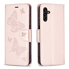 Leather Case Stands Butterfly Flip Cover Holder B01F for Samsung Galaxy A13 5G Rose Gold