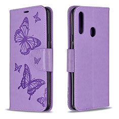 Leather Case Stands Butterfly Flip Cover Holder B01F for Samsung Galaxy A20s Clove Purple