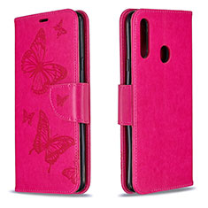 Leather Case Stands Butterfly Flip Cover Holder B01F for Samsung Galaxy A20s Hot Pink