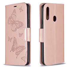 Leather Case Stands Butterfly Flip Cover Holder B01F for Samsung Galaxy A20s Rose Gold