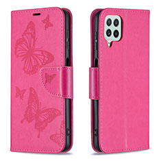 Leather Case Stands Butterfly Flip Cover Holder B01F for Samsung Galaxy A22 4G Hot Pink