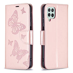 Leather Case Stands Butterfly Flip Cover Holder B01F for Samsung Galaxy A22 4G Rose Gold