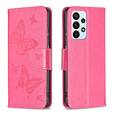 Leather Case Stands Butterfly Flip Cover Holder B01F for Samsung Galaxy A23 4G Hot Pink