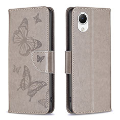 Leather Case Stands Butterfly Flip Cover Holder B01F for Samsung Galaxy A23 5G SC-56C Gray