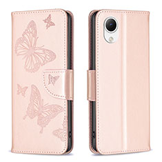 Leather Case Stands Butterfly Flip Cover Holder B01F for Samsung Galaxy A23e 5G Rose Gold