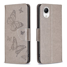 Leather Case Stands Butterfly Flip Cover Holder B01F for Samsung Galaxy A23s Gray