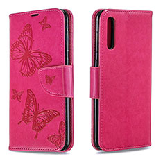 Leather Case Stands Butterfly Flip Cover Holder B01F for Samsung Galaxy A30S Hot Pink