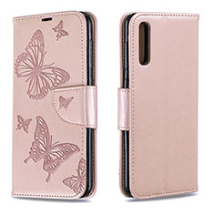 Leather Case Stands Butterfly Flip Cover Holder B01F for Samsung Galaxy A30S Rose Gold