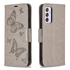 Leather Case Stands Butterfly Flip Cover Holder B01F for Samsung Galaxy A34 5G Gray