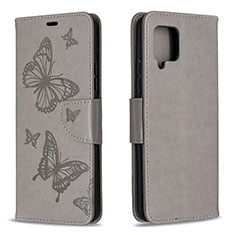 Leather Case Stands Butterfly Flip Cover Holder B01F for Samsung Galaxy A42 5G Gray