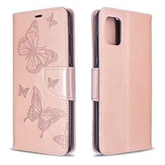 Leather Case Stands Butterfly Flip Cover Holder B01F for Samsung Galaxy A51 4G Rose Gold