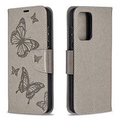 Leather Case Stands Butterfly Flip Cover Holder B01F for Samsung Galaxy A52 5G Gray