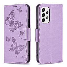 Leather Case Stands Butterfly Flip Cover Holder B01F for Samsung Galaxy A53 5G Clove Purple