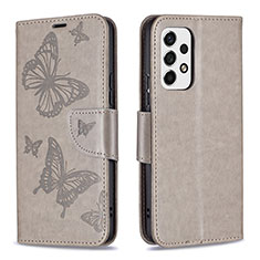 Leather Case Stands Butterfly Flip Cover Holder B01F for Samsung Galaxy A53 5G Gray