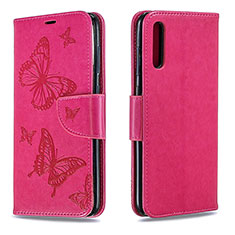 Leather Case Stands Butterfly Flip Cover Holder B01F for Samsung Galaxy A70 Hot Pink