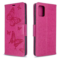 Leather Case Stands Butterfly Flip Cover Holder B01F for Samsung Galaxy A71 4G A715 Hot Pink