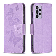 Leather Case Stands Butterfly Flip Cover Holder B01F for Samsung Galaxy A73 5G Clove Purple