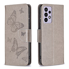 Leather Case Stands Butterfly Flip Cover Holder B01F for Samsung Galaxy A73 5G Gray