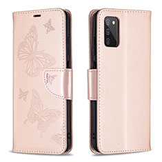 Leather Case Stands Butterfly Flip Cover Holder B01F for Samsung Galaxy F02S SM-E025F Rose Gold