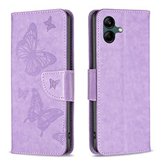 Leather Case Stands Butterfly Flip Cover Holder B01F for Samsung Galaxy F04 Clove Purple