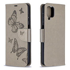 Leather Case Stands Butterfly Flip Cover Holder B01F for Samsung Galaxy F12 Gray