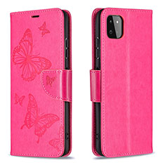 Leather Case Stands Butterfly Flip Cover Holder B01F for Samsung Galaxy F42 5G Hot Pink