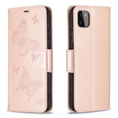 Leather Case Stands Butterfly Flip Cover Holder B01F for Samsung Galaxy F42 5G Rose Gold