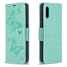 Leather Case Stands Butterfly Flip Cover Holder B01F for Samsung Galaxy M02 Green