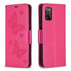 Leather Case Stands Butterfly Flip Cover Holder B01F for Samsung Galaxy M02s Hot Pink