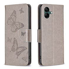 Leather Case Stands Butterfly Flip Cover Holder B01F for Samsung Galaxy M04 Gray