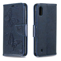 Leather Case Stands Butterfly Flip Cover Holder B01F for Samsung Galaxy M10 Blue