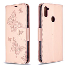 Leather Case Stands Butterfly Flip Cover Holder B01F for Samsung Galaxy M11 Rose Gold